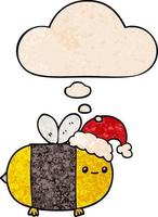 cartoon christmas bee and thought bubble in grunge texture pattern style vector