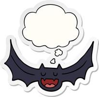 cartoon bat and thought bubble as a printed sticker vector