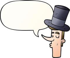 cartoon man wearing top hat and speech bubble in smooth gradient style vector