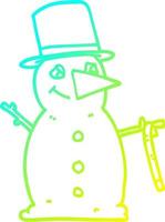 línea de gradiente frío dibujo muñeco de nieve de dibujos animados vector