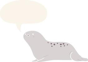 cute cartoon seal and speech bubble in retro style vector