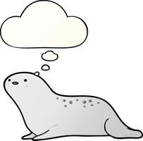 cartoon seal and thought bubble in smooth gradient style vector