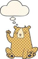 cartoon bear waving and thought bubble in comic book style vector