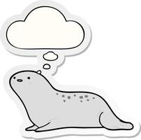 cartoon seal and thought bubble as a printed sticker vector