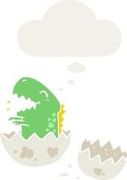 cartoon dinosaur hatching and thought bubble in retro style vector