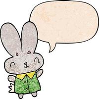 cute cartoon tiny rabbit and speech bubble in retro texture style vector