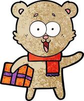 laughing teddy  bear with christmas present vector