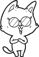 funny cartoon cat wearing sunglasses vector