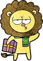 cartoon tired lion with gift vector