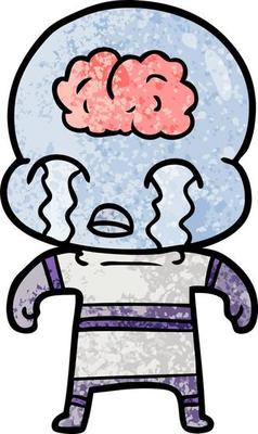 cartoon big brain alien crying