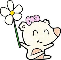 female polar bear cartoon with flower vector