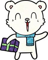 oso polar con dibujos animados de regalo de navidad vector