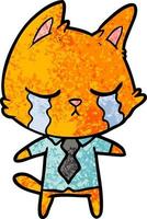 crying cartoon office worker cat vector