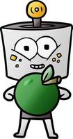 happy cartoon robot with apple vector