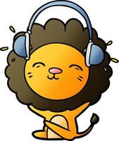 cartoon lion listening to music vector