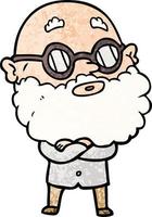 cartoon curious man with beard and glasses vector