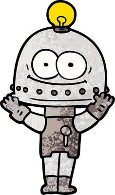 happy carton robot with light bulb