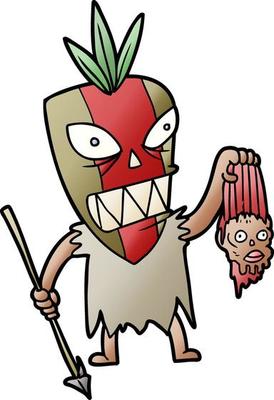 cartoon tribesman with shrunken head
