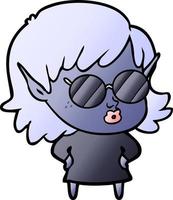 pretty cartoon elf girl with sunglasses vector