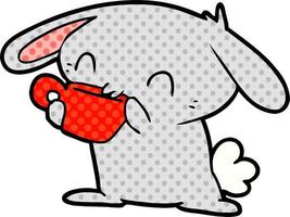 cartoon rabbit drinking tea vector