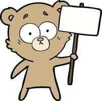 bear cartoon chraracter with protest sign vector