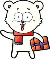 polar bear with christmas present cartoon vector