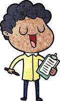 laughing cartoon man with clipboard and pen vector