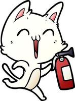 happy cartoon cat with fire extinguisher vector