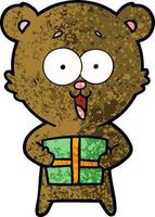 laughing teddy  bear with christmas present vector