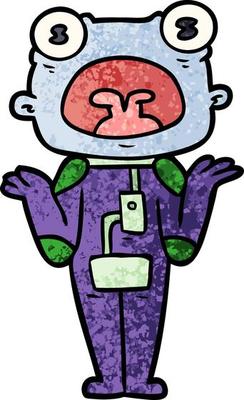 cartoon weird alien shrugging shoulders
