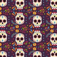 Mexican Pattern With Sugar Skulls For Day Of The Dead Vector Illustration In Flat Style