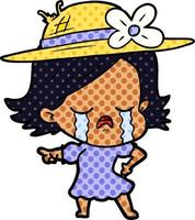 cartoon girl crying and pointing vector