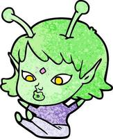 pretty cartoon alien girl sitting vector