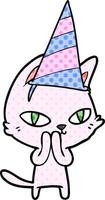 cartoon cat wearing party hat vector