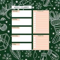 Weekly planner. A planner for week organization of time with a Christmas background. Calendar. Winter mood.3 vector