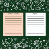 Templates of notes and monthly priority. A planner for the organization of time with a Christmas background. Winter mood.3 vector