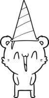 happy bear in party hat cartoon vector