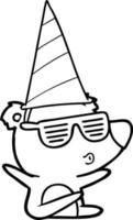 oso silbante de dibujos animados con sombrero de fiesta vector