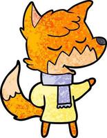 friendly cartoon fox in winter clothes vector