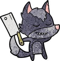 friendly cartoon wolf with meat cleaver vector