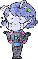 niña alienígena llorando de dibujos animados vector