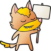 fox cartoon character with protest sign vector