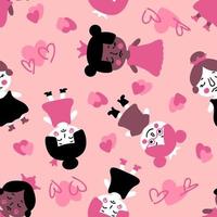 Romantic seamless pattern with princess and hearts. vector