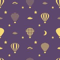 Night seamless pattern with balloons, clouds, moon and stars. vector