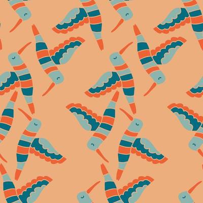 Colibri bird seamless pattern in mid century style.