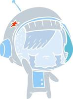 flat color style cartoon crying astronaut girl waving goodbye vector