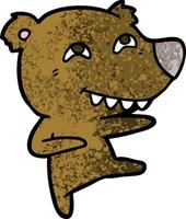 cartoon bear showing teeth while dancing vector