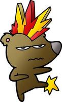 angry punk bear cartoon kicking vector