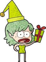 cartoon shocked christmas elf girl vector