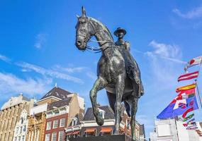 Amsterdam Statue of Wilhelmina on a horse in Rokin - Amsterdam, Netherlands, Europe, travel reportage photo
